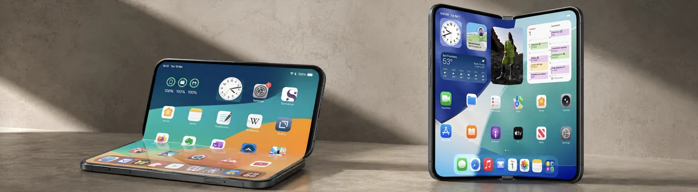 Складной iPhone в раскрытом виде - концепт-рендер