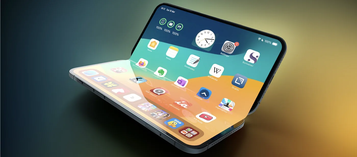 Складной iPhone в раскрытом виде - концепт-рендер