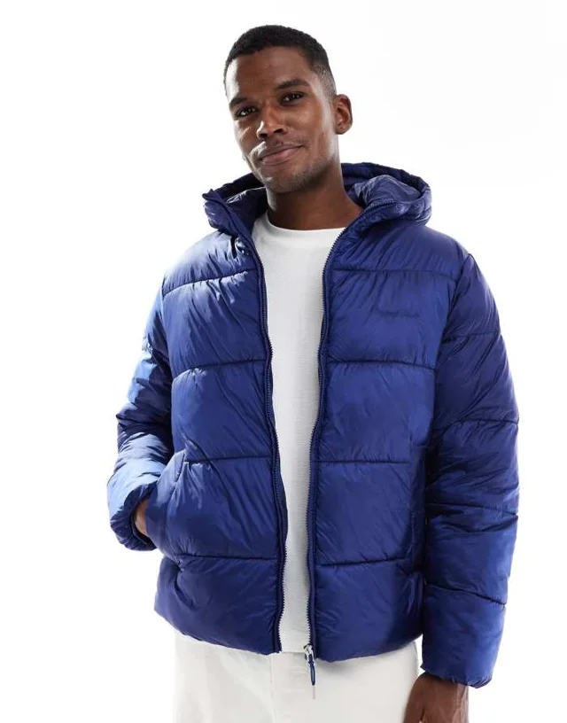 Jack & Jones Пуховик с капюшоном и блеском, синий