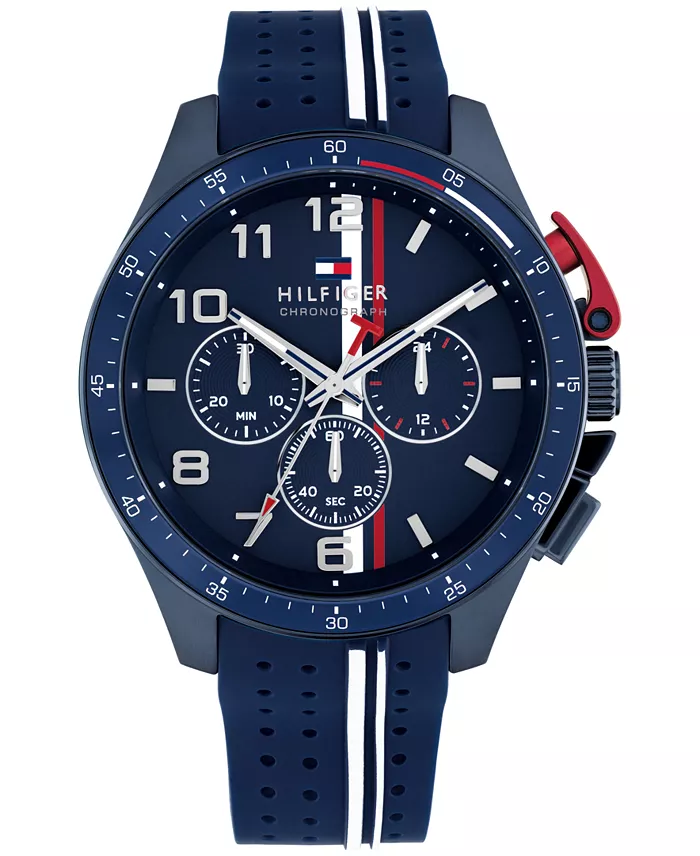 Tommy Hilfiger Часы с хронографом, синий силиконовый ремешок, 46 мм