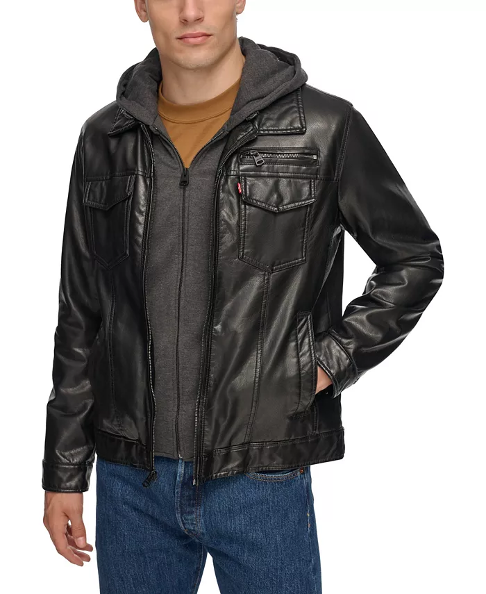 Levi's Куртка из экокожи с флисовым капюшоном